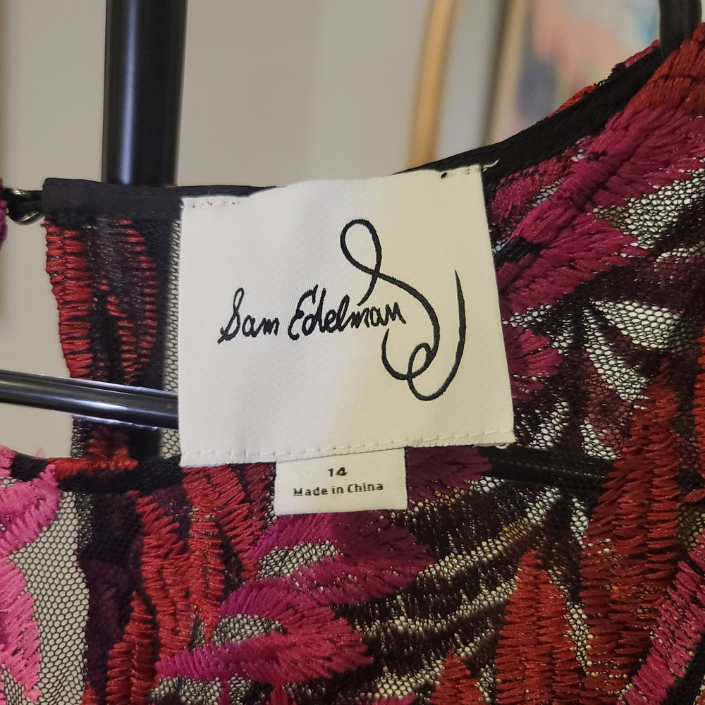 NWT SAM EDELMAN Laurel Leaf Embroidered Midi Dress Dark Pink Size 14 - Picture 6 of 14